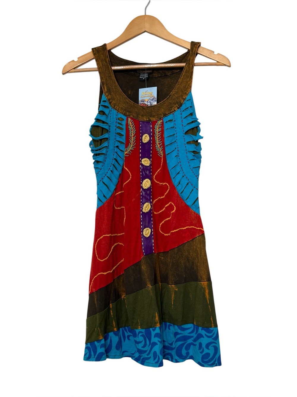 Rising International Hand Painted Tunic Top Dress Hippie Art Boho Festival NWT M
